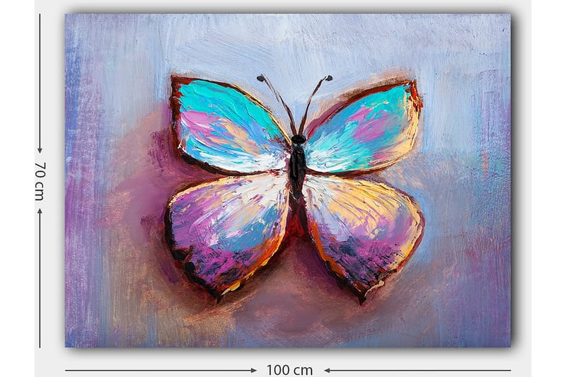 Lærred 70x100 cm - Farverig sommerfugl med smukke mønstre - Turkis / Lilla / Orange - Boligtilbehør - Billeder & kunst - Billeder på lærred