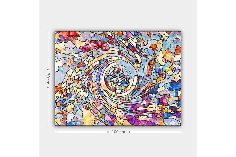 Lærred 70x100 cm - Farverig spiral af abstrakte former, der skaber en dynamisk bevægelse - Blå / Rød / Gul - Boligtilbehør - Billeder & kunst - Billeder på lærred