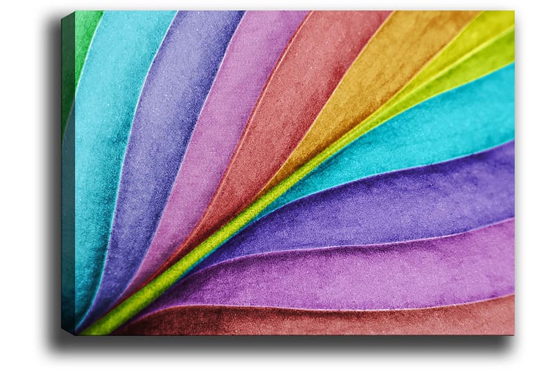 Lærred 70x100 cm - Farverige, bølgende blade i forskellige nuancer, der skaber en dynamisk og levende komposition - Turkis / Lilla / Grøn - Boligtilbehør - Billeder & kunst - Billeder på lærred