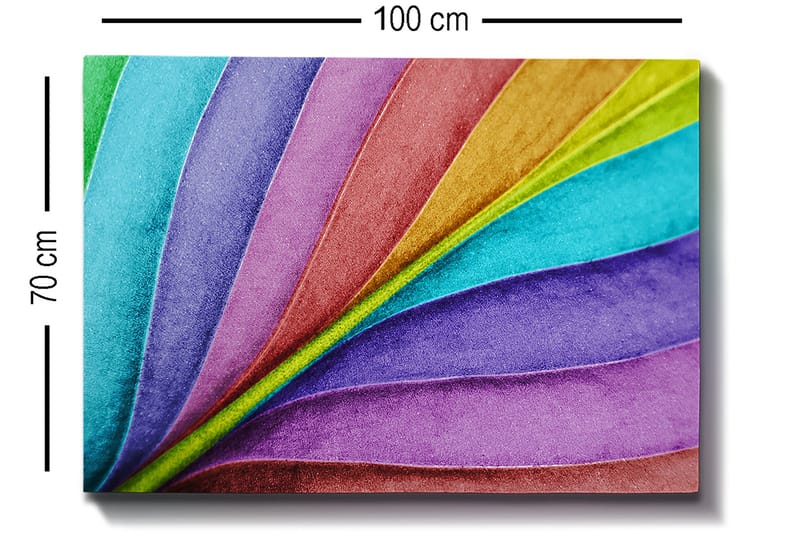 Lærred 70x100 cm - Farverige, bølgende blade i forskellige nuancer, der skaber en dynamisk og levende komposition - Turkis / Lilla / Grøn - Boligtilbehør - Billeder & kunst - Billeder på lærred