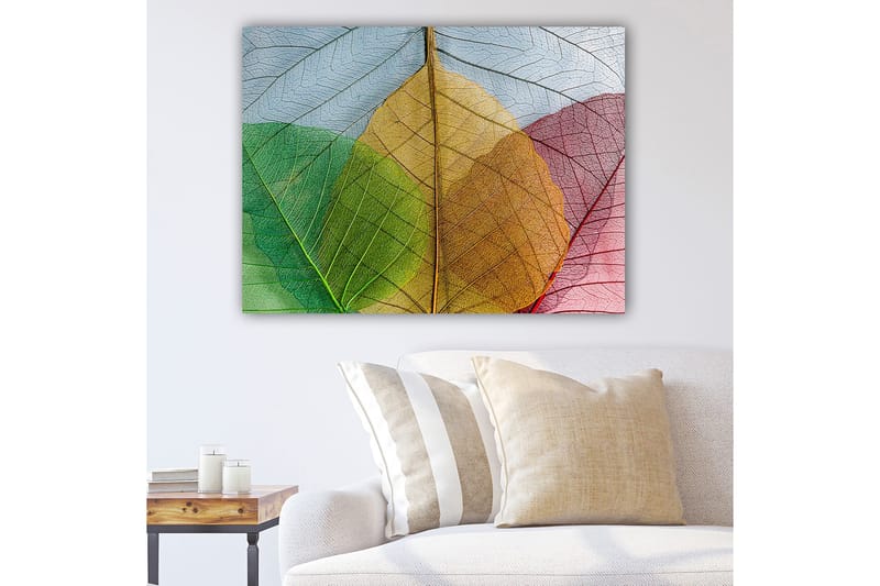 Lærred 70x100 cm - Farverige blade i forskellige nuancer, der skaber en harmonisk komposition, Grøn / Rød / Gul