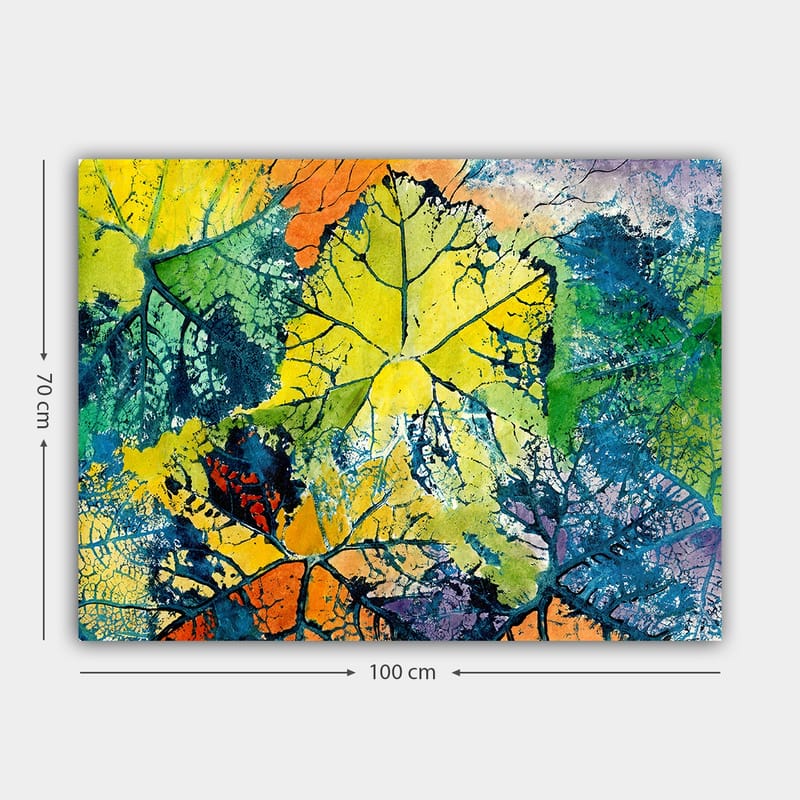 Lærred 70x100 cm - Farverige blade i forskellige nuancer, der skaber en levende og abstrakt komposition - Gul / Grøn / Orange - Boligtilbehør - Billeder & kunst - Billeder på lærred