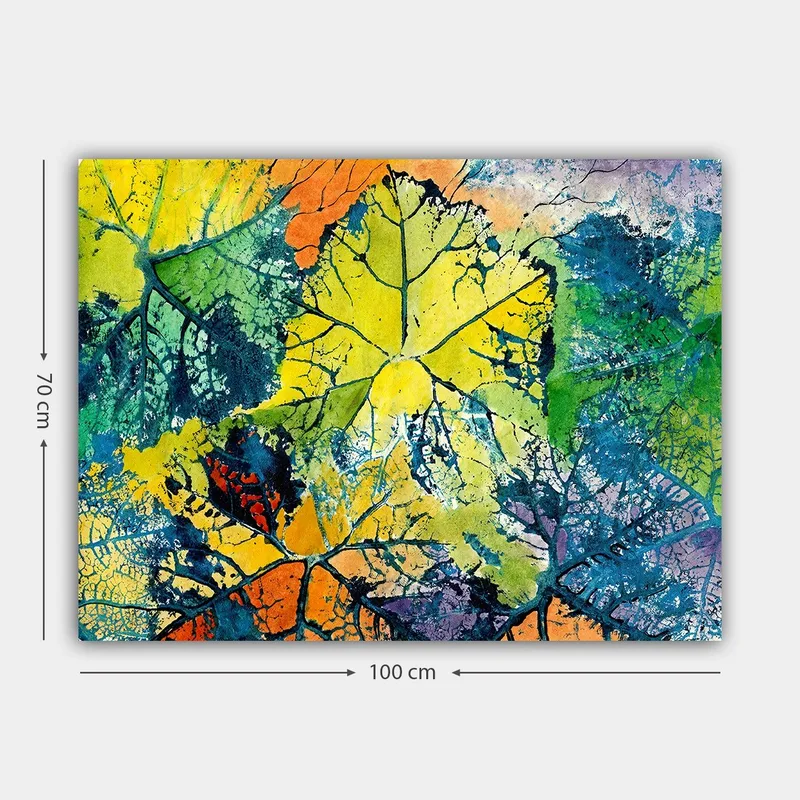 Lærred 70x100 cm - Farverige blade i forskellige nuancer, der skaber en levende og abstrakt komposition - Gul / Grøn / Orange - Boligtilbehør - Billeder & kunst - Billeder på lærred