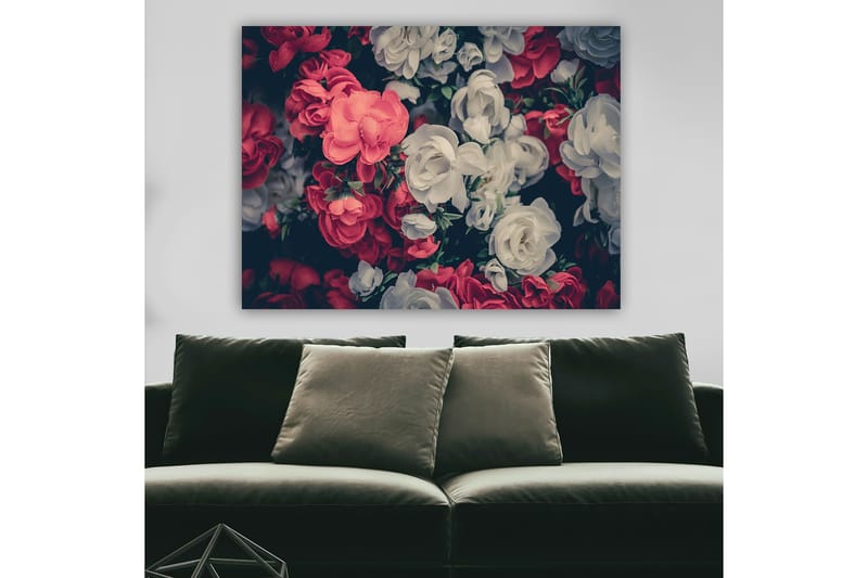 Lærred 70x100 cm - Farverige blomster i røde og hvide nuancer - Rød / Hvid - Boligtilbehør - Billeder & kunst - Billeder på lærred