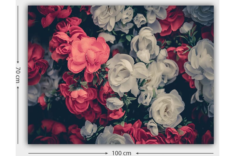 Lærred 70x100 cm - Farverige blomster i røde og hvide nuancer - Rød / Hvid - Boligtilbehør - Billeder & kunst - Billeder på lærred