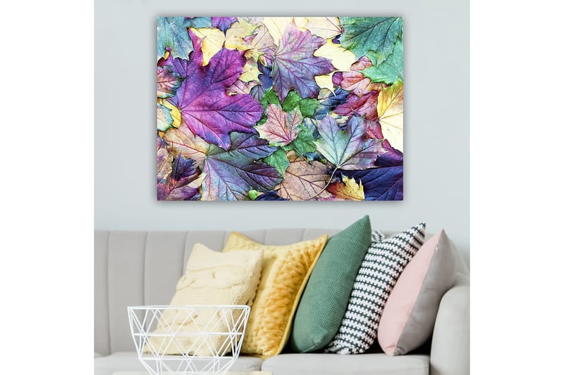 Lærred 70x100 cm - Farverige efterårsblade i en harmonisk komposition - Lilla / Grøn / Gul - Boligtilbehør - Billeder & kunst - Billeder på lærred
