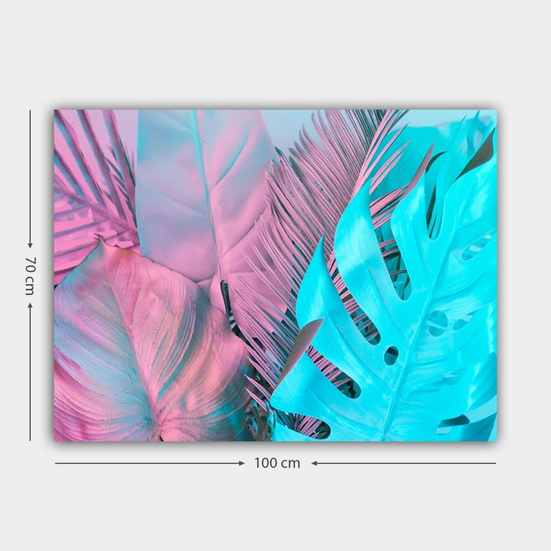 Lærred 70x100 cm - Farverige tropiske blade i pastelfarver - Lyseblå / Pink - Boligtilbehør - Billeder & kunst - Billeder på lærred