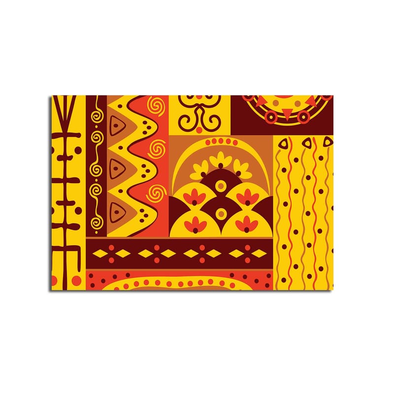 Lærred 70x100 cm - Farverigt geometrisk mønsterdesign med elementer af abstrakte former og symboler - Gul / Rød / Brun - Boligtilbehør - Billeder & kunst - Billeder på lærred