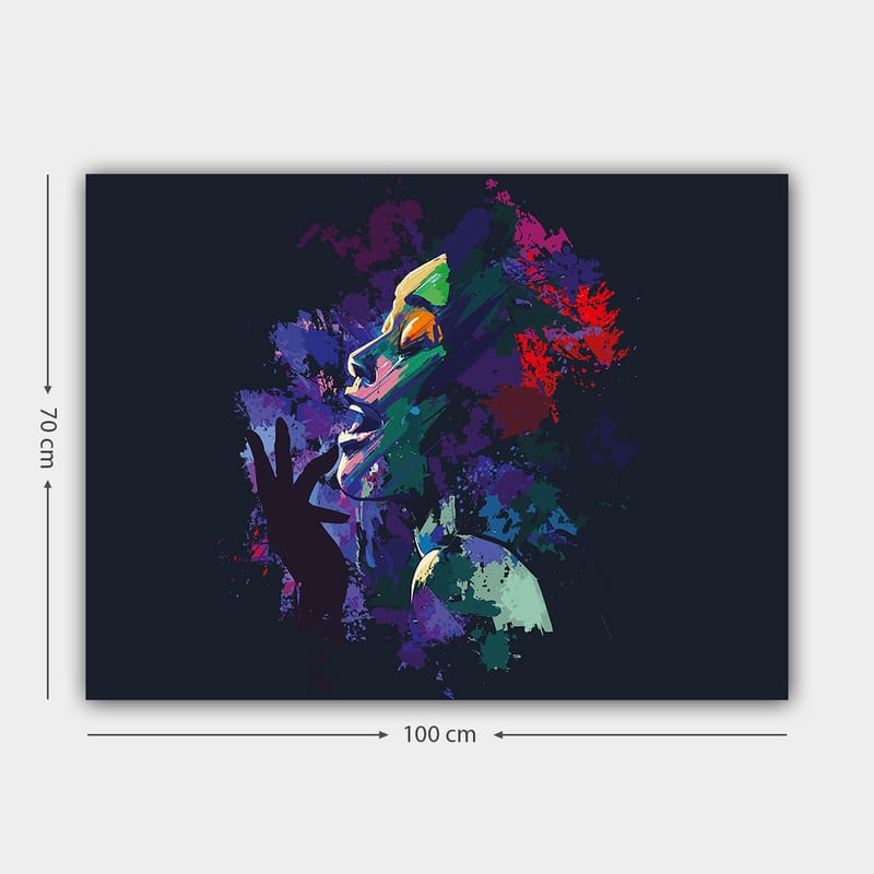 Lærred 70x100 cm - Farverigt og udtryksfuldt portræt af en kvinde, der synger med passion - Lilla / Grøn / Rød - Boligtilbehør - Billeder & kunst - Billeder på lærred