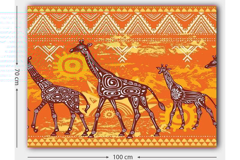 Lærred 70x100 cm - Fire giraffer i et farverigt og stiliseret design - Orange / Brun / Hvid - Boligtilbehør - Billeder & kunst - Billeder på lærred