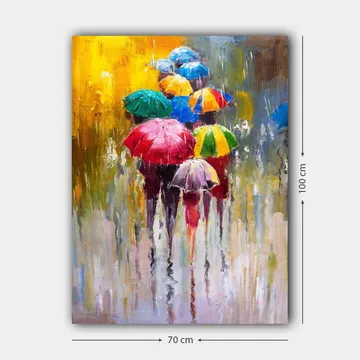Lærred 70x100 cm - Flere farverige paraplyer, der beskytter mod regn - Rød / Grøn / Blå - Boligtilbehør - Billeder & kunst - Billeder på lærred