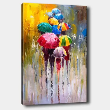 Lærred 70x100 cm - Flere farverige paraplyer, der beskytter mod regn - Rød / Grøn / Blå - Boligtilbehør - Billeder & kunst - Billeder på lærred
