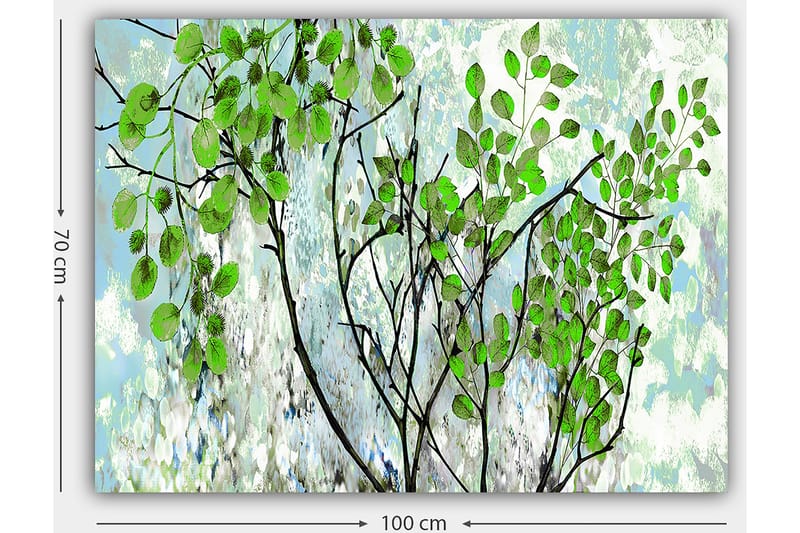 Lærred 70x100 cm - Frodige grene med livlige blade i en harmonisk komposition - Grøn / Sort / Lyseblå - Boligtilbehør - Billeder & kunst - Billeder på lærred