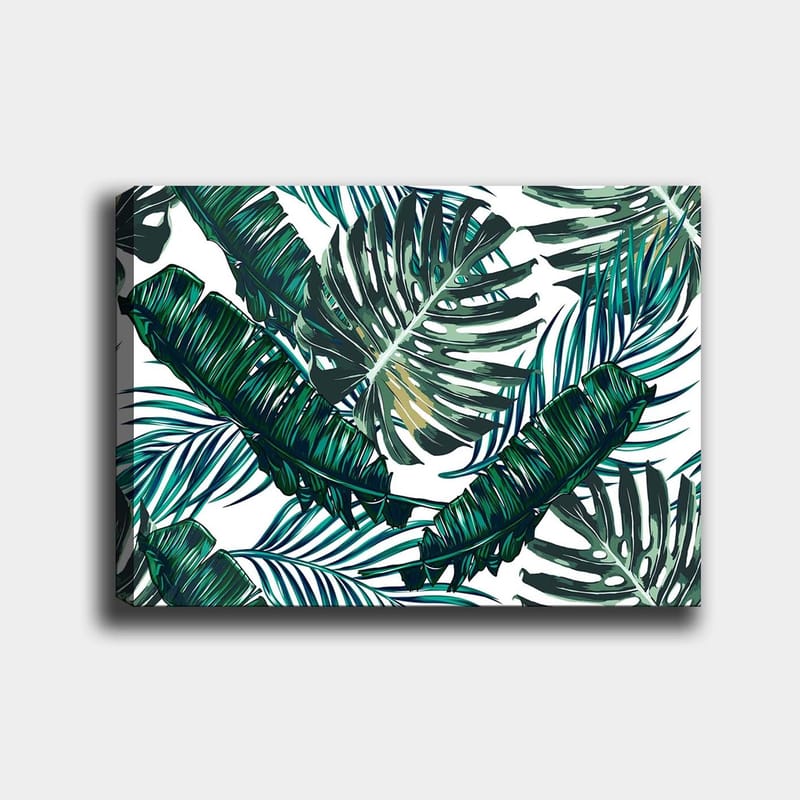 Lærred 70x100 cm - Frodige palmeblade i en livlig komposition, Mørkegrøn / Lysegrøn / Gulgrøn