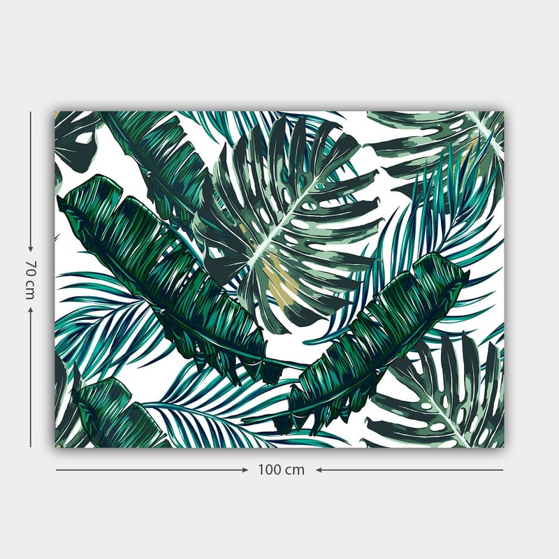 Lærred 70x100 cm - Frodige palmeblade i en livlig komposition - Mørkegrøn / Lysegrøn / Gulgrøn - Boligtilbehør - Billeder & kunst - Billeder på lærred
