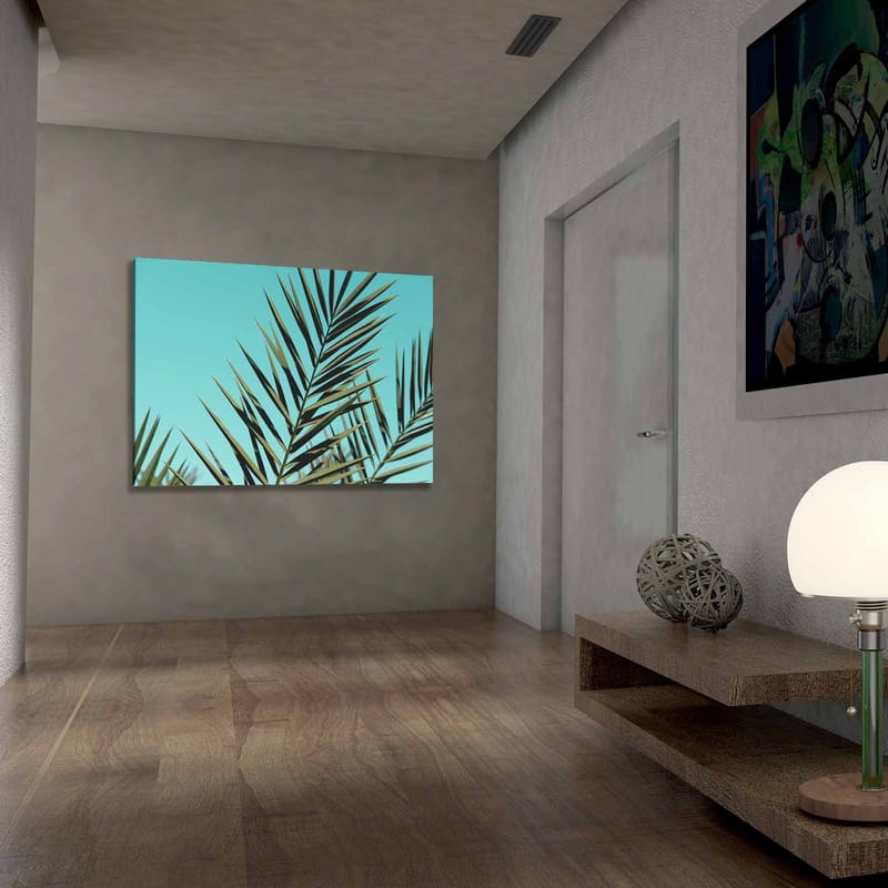 Lærred 70x100 cm - Frodige palmeblade mod en klar himmel - Turkis / Mørkegrøn - Boligtilbehør - Billeder & kunst - Billeder på lærred