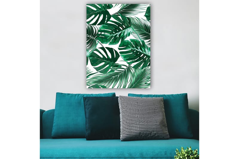 Lærred 70x100 cm - Frodige palmeblade i forskellige former og størrelser - Mørkegrøn / Lysegrøn - Boligtilbehør - Billeder & kunst - Billeder på lærred