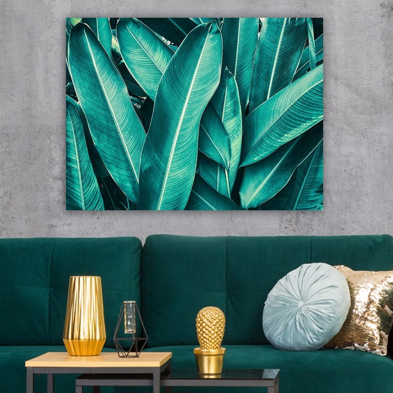 Lærred 70x100 cm - Frodigt løv i en harmonisk komposition - Turkis / Mørkegrøn - Boligtilbehør - Billeder & kunst - Billeder på lærred