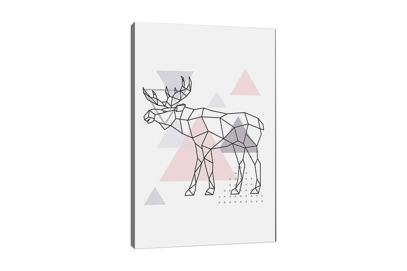Lærred 70x100 cm - Geometrisk elg i polygonstil med trekanter, Grå / Lyserød / Sort