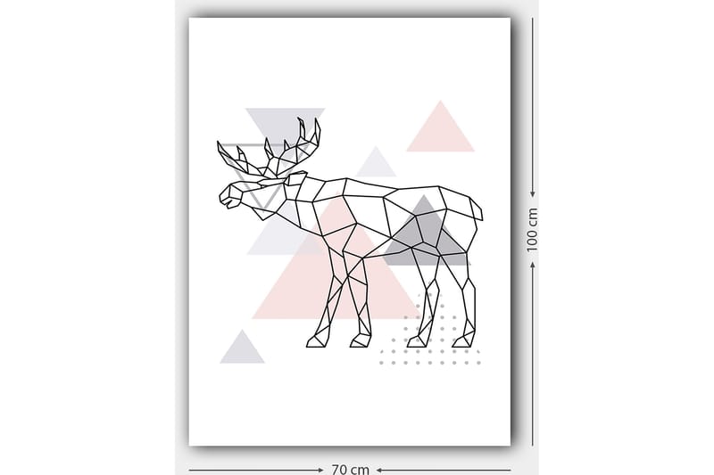 Lærred 70x100 cm - Geometrisk elg i polygonstil med trekanter - Grå / Lyserød / Sort - Boligtilbehør - Billeder & kunst - Billeder på lærred