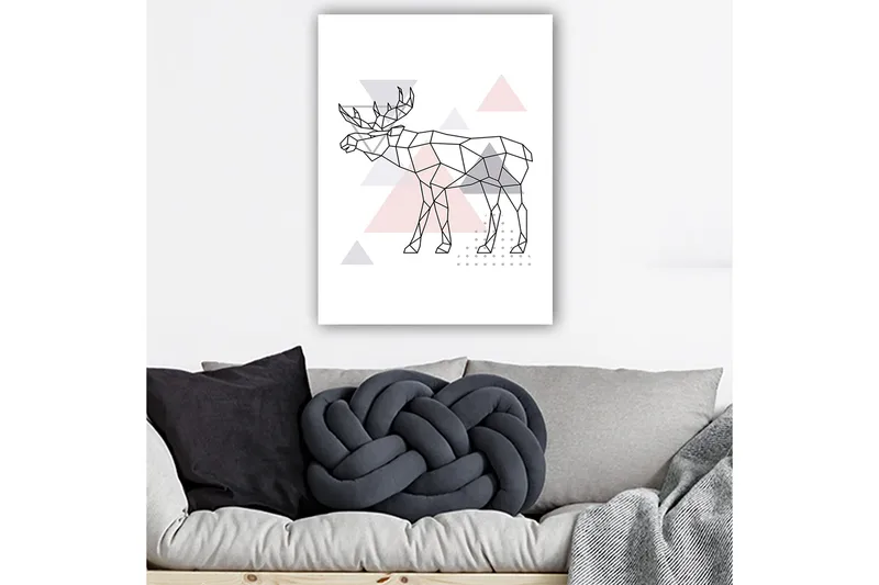 Lærred 70x100 cm - Geometrisk elg i polygonstil med trekanter - Grå / Lyserød / Sort - Boligtilbehør - Billeder & kunst - Billeder på lærred