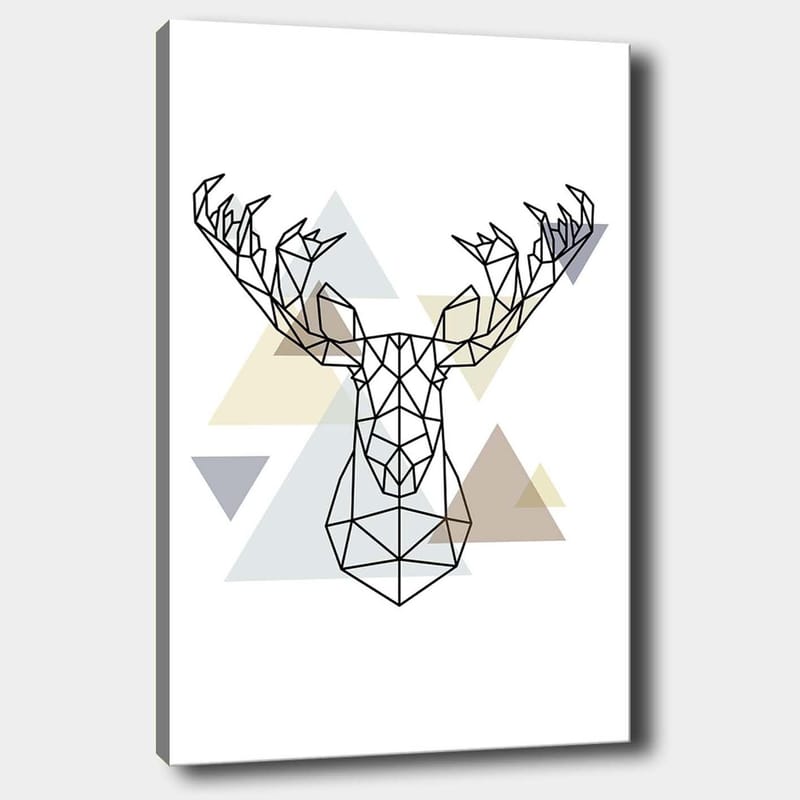 Lærred 70x100 cm - Geometrisk elghov i polygonal stil, Sort / Lysegrå / Beige