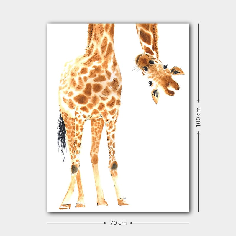 Lærred 70x100 cm - Giraf med karakteristiske pletter, der strækker sig mod beskueren - Orange / Brun / Sort - Boligtilbehør - Billeder & kunst - Billeder på lærred