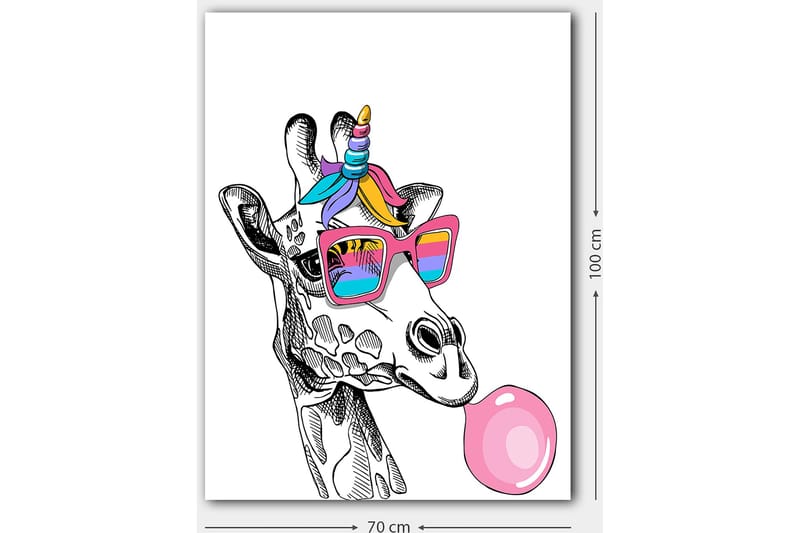 Lærred 70x100 cm - Giraf med solbriller der blæser bobler - Lyserød / Blå / Lilla - Boligtilbehør - Billeder & kunst - Billeder på lærred