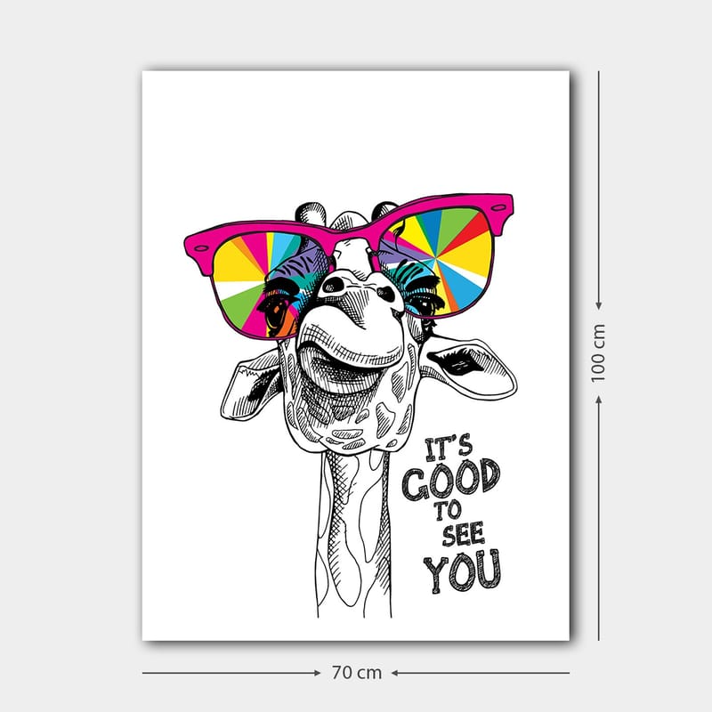 Lærred 70x100 cm - Glad giraf med farverige solbriller - Lyserød / Gul / Grøn - Boligtilbehør - Billeder & kunst - Billeder på lærred