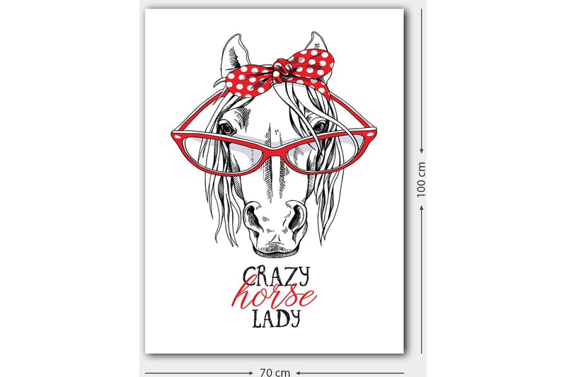 Lærred 70x100 cm - Humoristisk illustration af et hoved med store briller og en rød prikket sløjfe - Rød / Sort / Hvid - Boligtilbehør - Billeder & kunst - Billeder på lærred