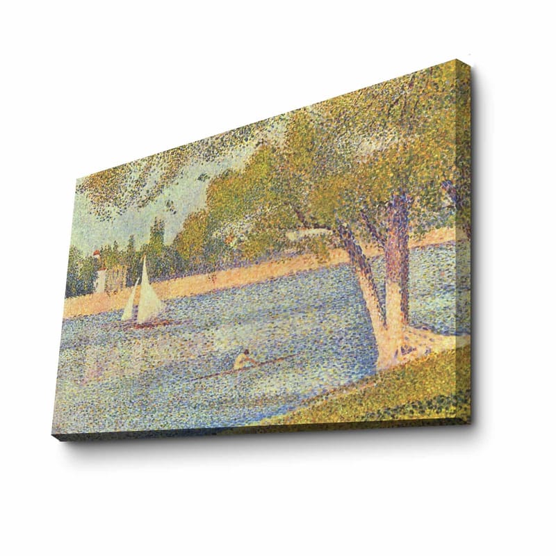 Lærred 70x100 cm - Idyllisk sølandskab med sejlbåde og træer, der afspejler en rolig sommerstemning - Grøn / Blå / Beige - Boligtilbehør - Billeder & kunst - Billeder på lærred