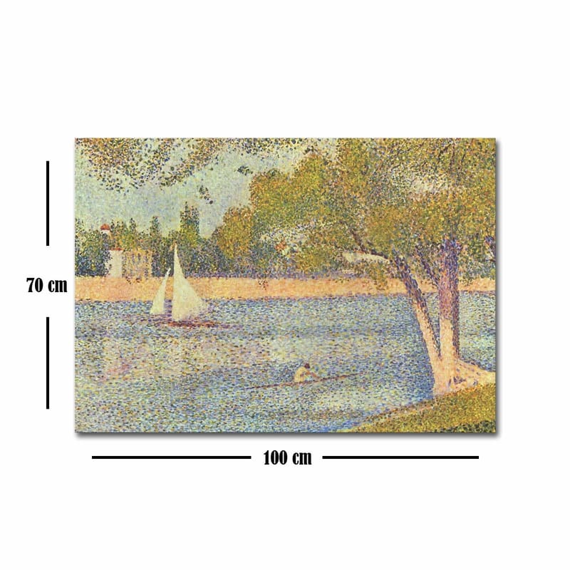 Lærred 70x100 cm - Idyllisk sølandskab med sejlbåde og træer, der afspejler en rolig sommerstemning - Grøn / Blå / Beige - Boligtilbehør - Billeder & kunst - Billeder på lærred