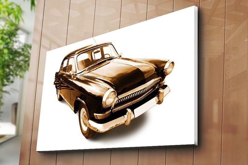 Lærred 70x100 cm - Klassisk bil i sorte og guldtoner - Sort / Guld - Boligtilbehør - Billeder & kunst - Billeder på lærred