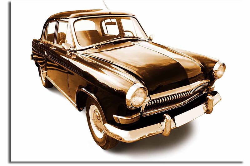 Lærred 70x100 cm - Klassisk bil i sorte og guldtoner - Sort / Guld - Boligtilbehør - Billeder & kunst - Billeder på lærred
