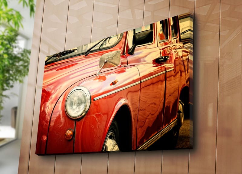 Lærred 70x100 cm - Klassisk rød bil med kromdetaljer - Rød / Kromgrå - Boligtilbehør - Billeder & kunst - Billeder på lærred