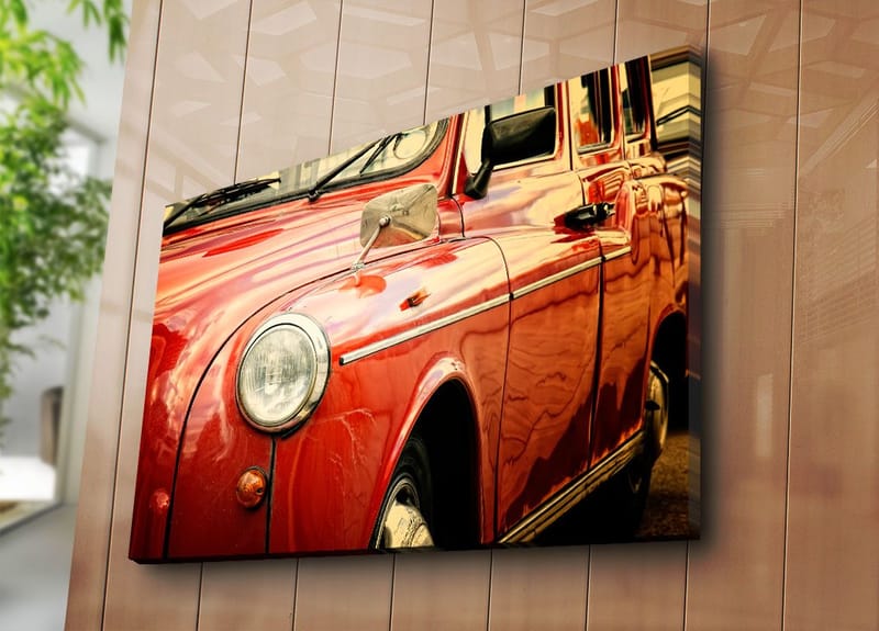 Lærred 70x100 cm - Klassisk rød bil med kromdetaljer - Rød / Kromgrå - Boligtilbehør - Billeder & kunst - Billeder på lærred