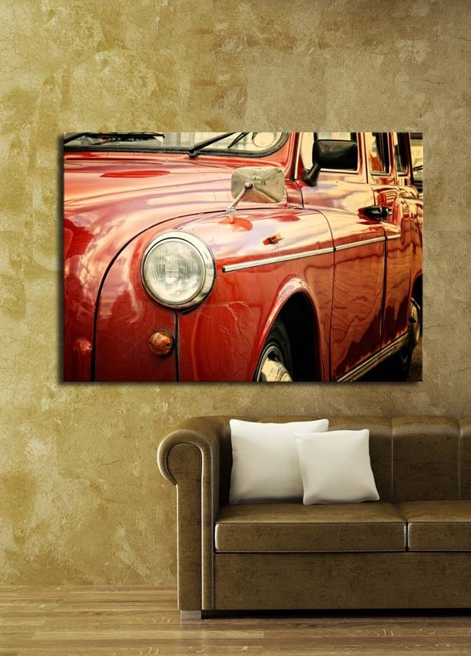 Lærred 70x100 cm - Klassisk rød bil med kromdetaljer - Rød / Kromgrå - Boligtilbehør - Billeder & kunst - Billeder på lærred
