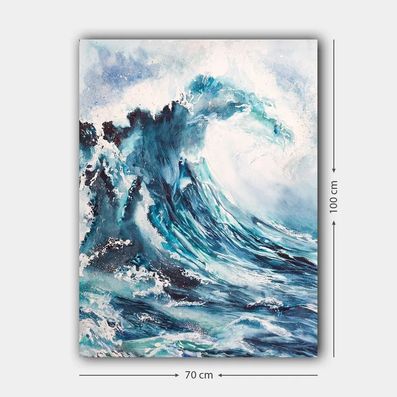 Lærred 70x100 cm - Kraftfuld bølge der bryder på kysten - Mørkeblå / Turkis / Hvid - Boligtilbehør - Billeder & kunst - Billeder på lærred
