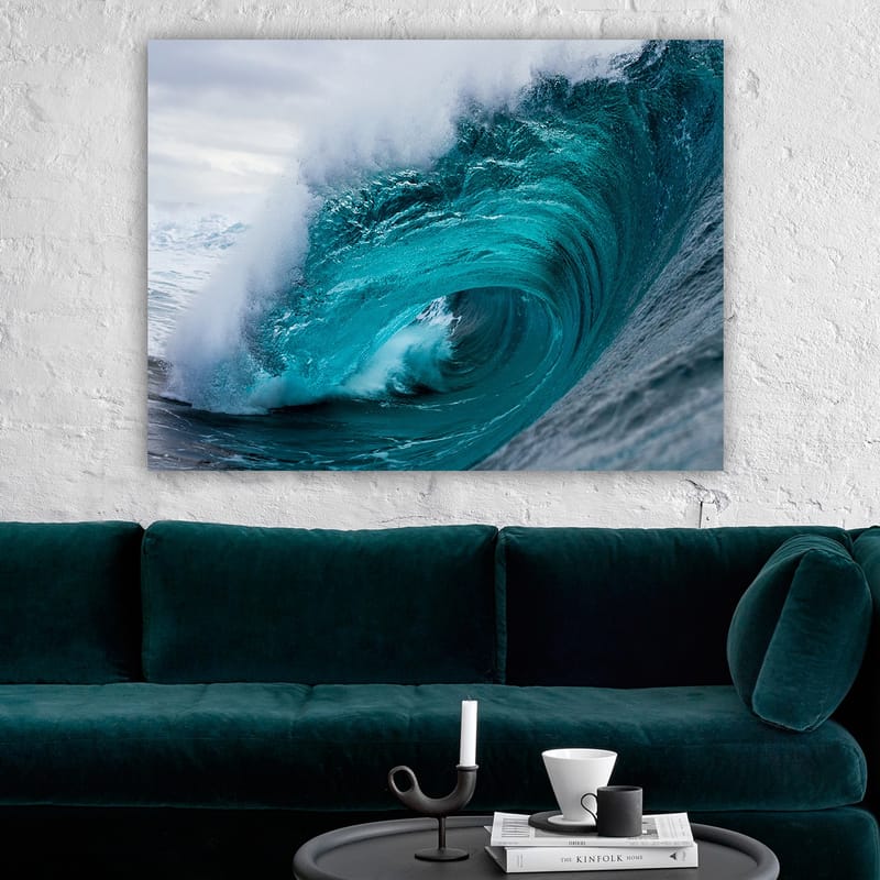 Lærred 70x100 cm - Kraftfuld og dynamisk bølgebrydning på havets overflade - Turkis / Mørkeblå - Boligtilbehør - Billeder & kunst - Billeder på lærred