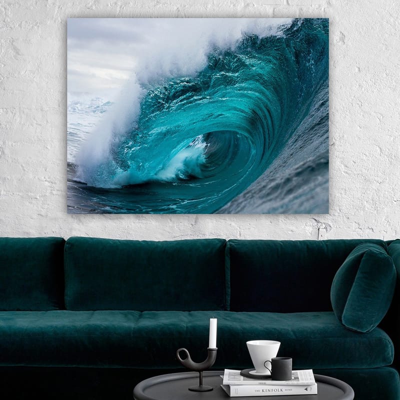 Lærred 70x100 cm - Kraftfuld og dynamisk bølgebrydning på havets overflade - Turkis / Mørkeblå - Boligtilbehør - Billeder & kunst - Billeder på lærred