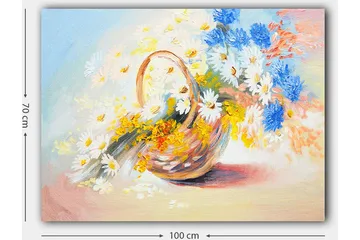 Lærred 70x100 cm - Kurv fyldt med farverige blomster - Blå / Hvid / Gul - Boligtilbehør - Billeder & kunst - Billeder på lærred