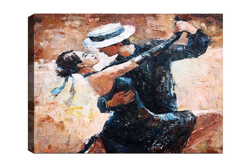 Lærred 70x100 cm - Lidenskabelig tango mellem en mand og en kvinde, Sort / Beige / Hvid