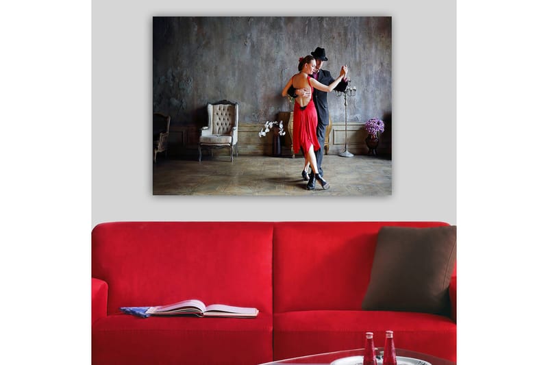 Lærred 70x100 cm - Lidenskabelig tango mellem to dansere i elegant tøj - Rød / Sort - Boligtilbehør - Billeder & kunst - Billeder på lærred