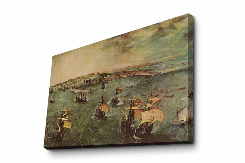 Lærred 70x100 cm - Livlig søscene med adskillige sejlbåde, der navigerer gennem vandet, Grøn / Brun / Beige