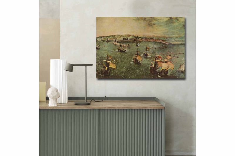 Lærred 70x100 cm - Livlig søscene med adskillige sejlbåde, der navigerer gennem vandet - Grøn / Brun / Beige - Boligtilbehør - Billeder & kunst - Billeder på lærred