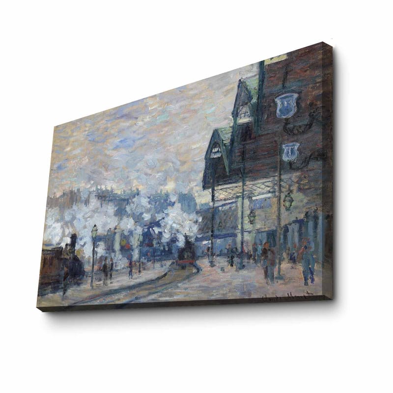 Lærred 70x100 cm - Livligt bybillede med mennesker og bygninger i et vintermiljø - Blå / Grå / Hvid - Boligtilbehør - Billeder & kunst - Billeder på lærred