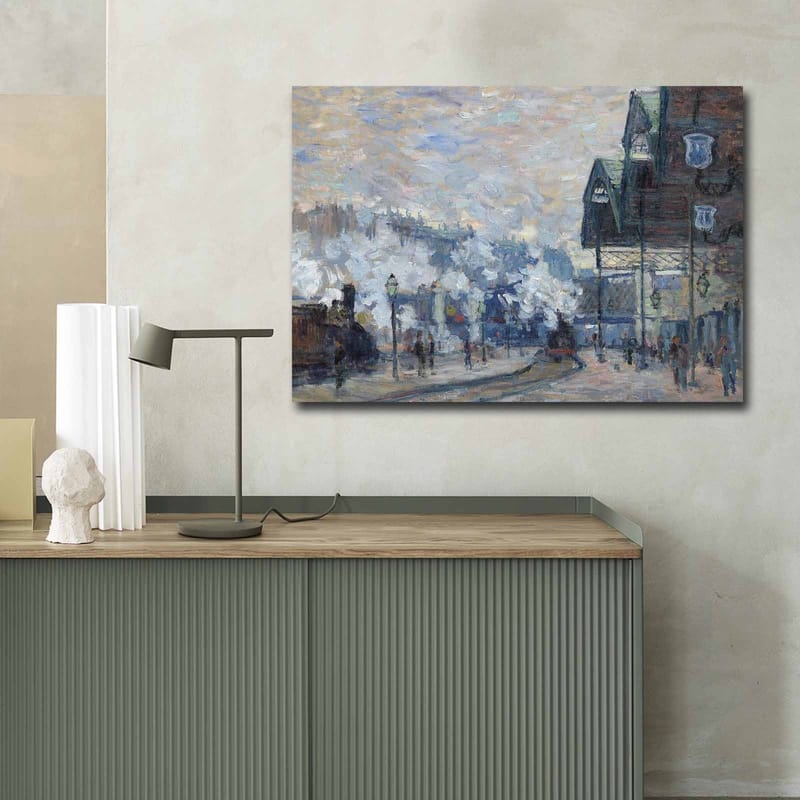 Lærred 70x100 cm - Livligt bybillede med mennesker og bygninger i et vintermiljø - Blå / Grå / Hvid - Boligtilbehør - Billeder & kunst - Billeder på lærred