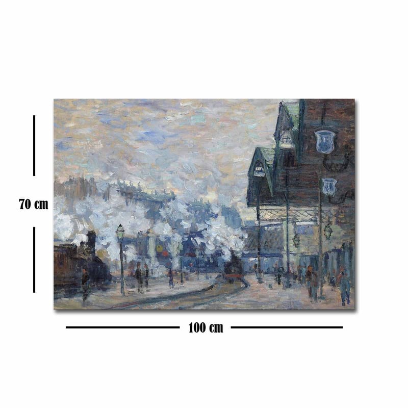 Lærred 70x100 cm - Livligt bybillede med mennesker og bygninger i et vintermiljø - Blå / Grå / Hvid - Boligtilbehør - Billeder & kunst - Billeder på lærred