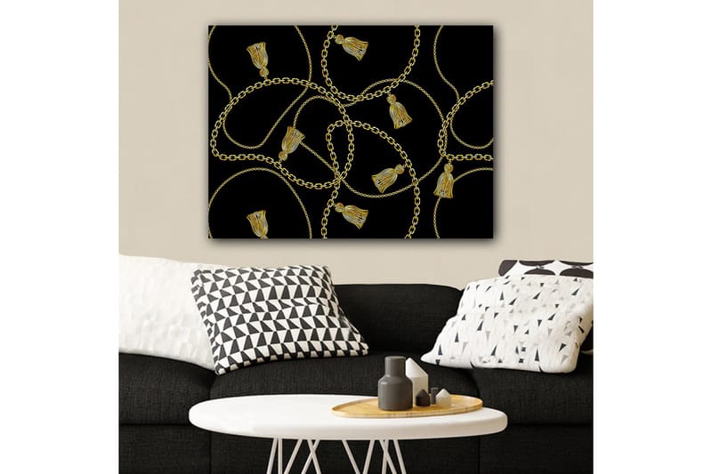 Lærred 70x100 cm - Mønster af kæder og frynser i et elegant design, Guld / Sort