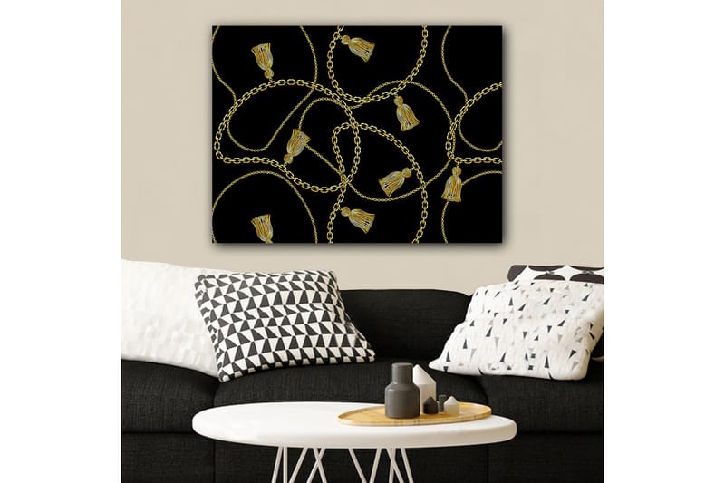 Lærred 70x100 cm - Mønster af kæder og frynser i et elegant design, Guld / Sort